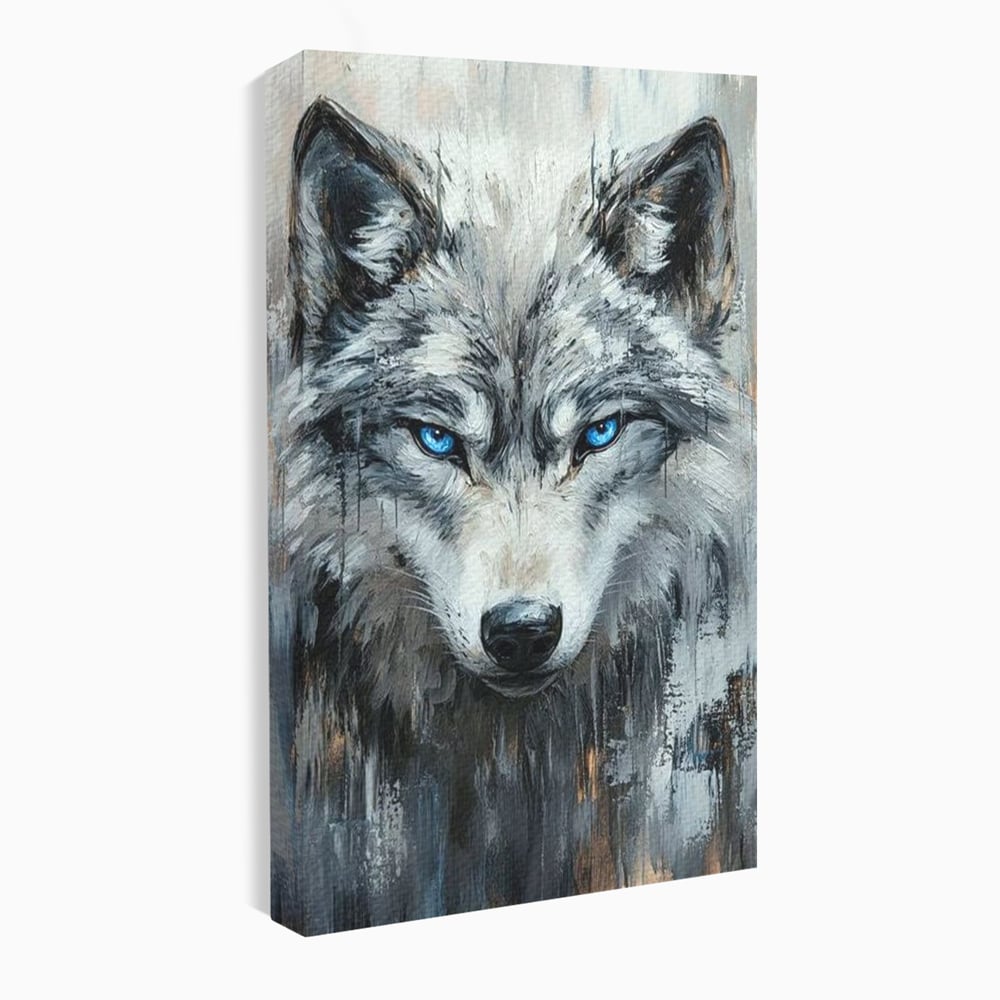 Tablou canvas cu tablou canvas cu portret de lup, fara rama, pe sasiu de lemn